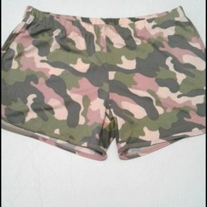 NWOT Pink & Green Camo Soft Lounging Sporty Running Shorts Athleisure